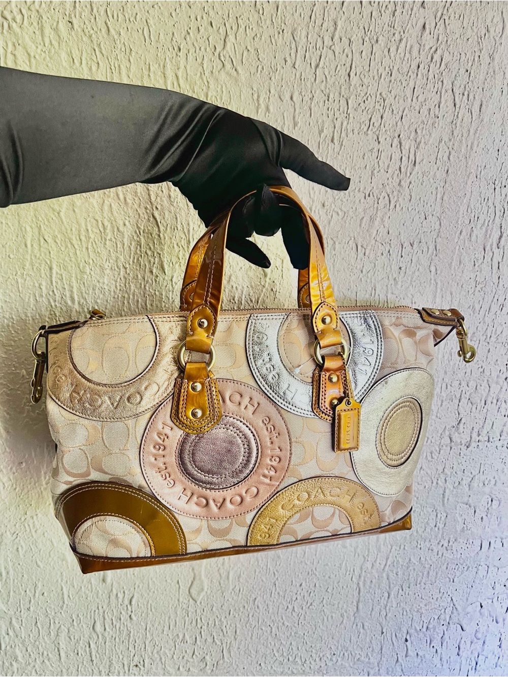 Rare Coach Ashley Metallic Patchwork Satchel
